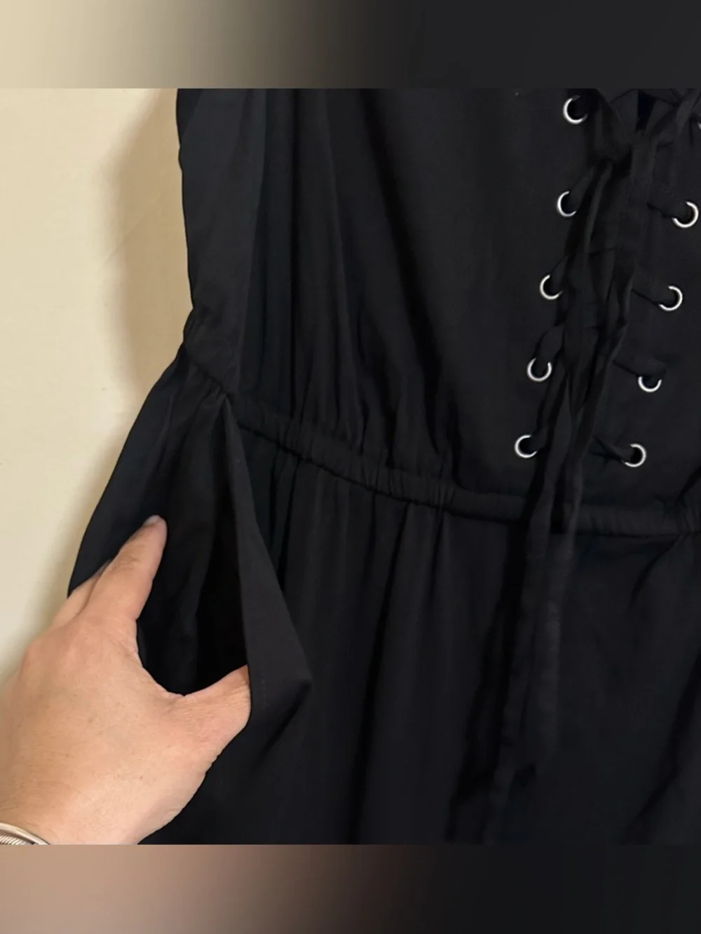 NWOT Torrid Mini Stretch Challis Lace Up Detail Shirt Dress Black Size 00 M/L - Picture 7 of 12